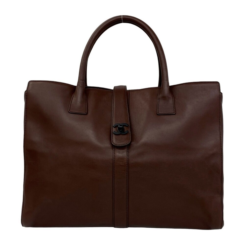CHANEL Vintage Coco Mark Leather Tote Bag, Handbag, Business Brown 209-1